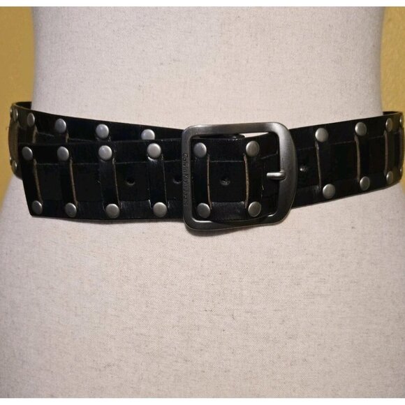 Calvin Klein Jeans Black Studded Faux Leather Suede Belt Black Silver 40 Inch L - Picture 4 of 7